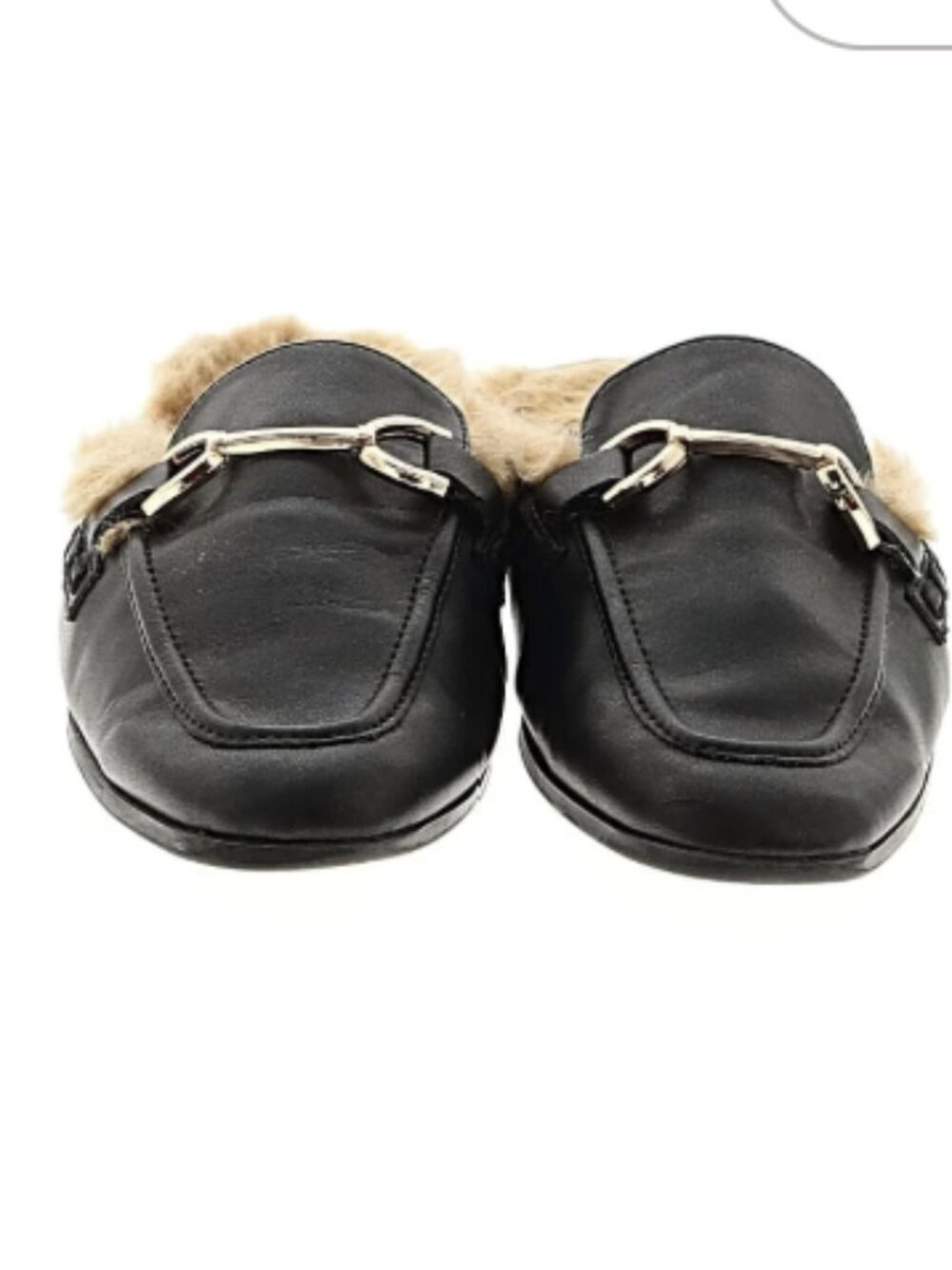 Steve Madden Black Loafer Mules Faux Fur Lined Slippers Gold Horsebit Size 7.5